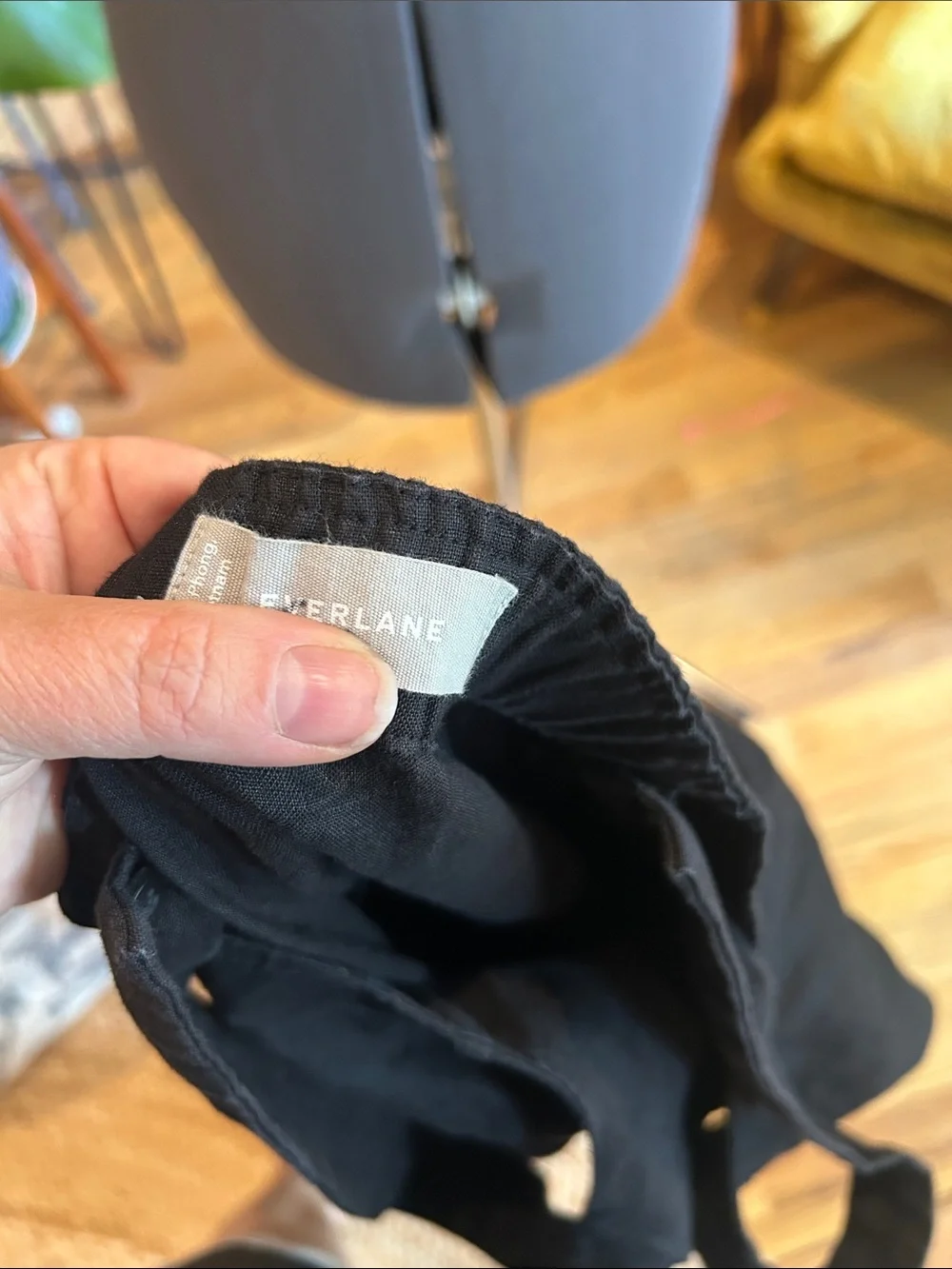 Everlane Black Linen Button-Front Jumpsuit with Tie Waist